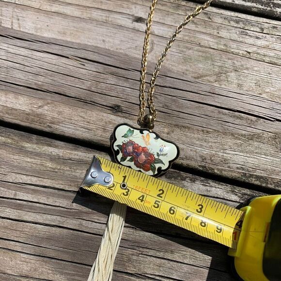 Vintage Champlevé Butterfly with White Tassel Feminine Cloisonne Style Necklace - Picture 4 of 4